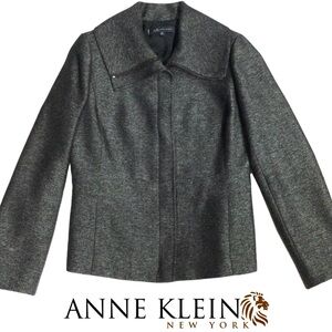 Anne Klein Charcoal Grey Tweed Jacket Blazer. Zip Front, Lined Sz 6 Unworn, NWOT